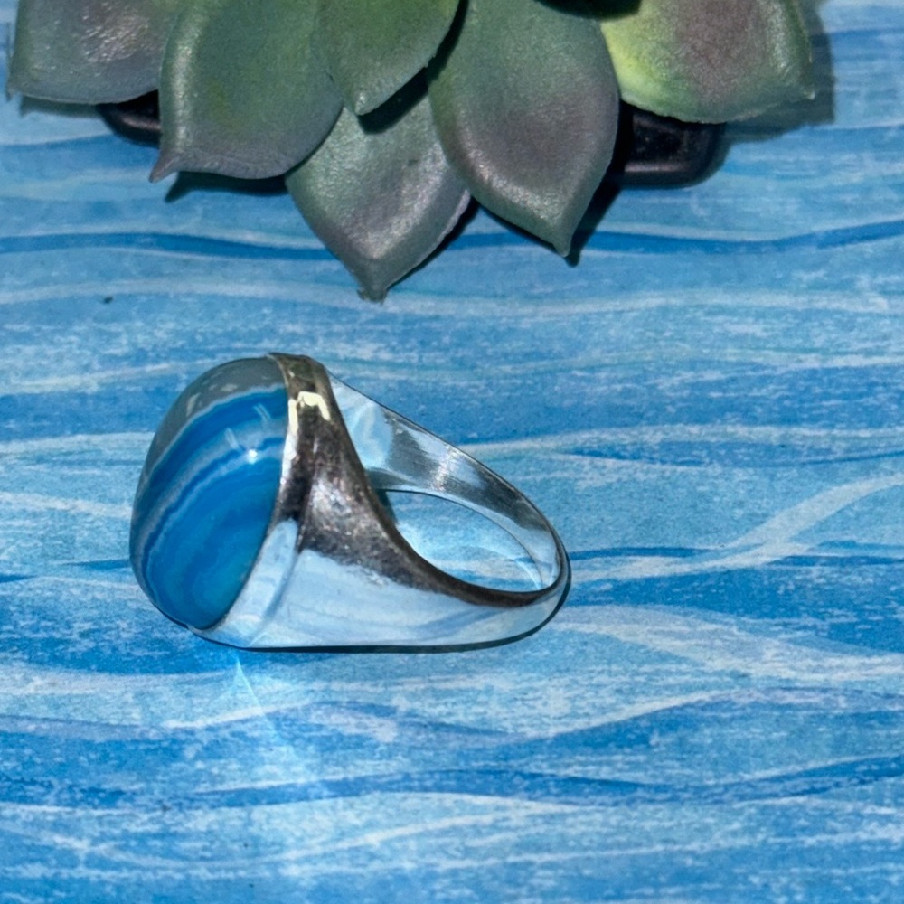 Silver Blue Botswana Agate Ring - image 3